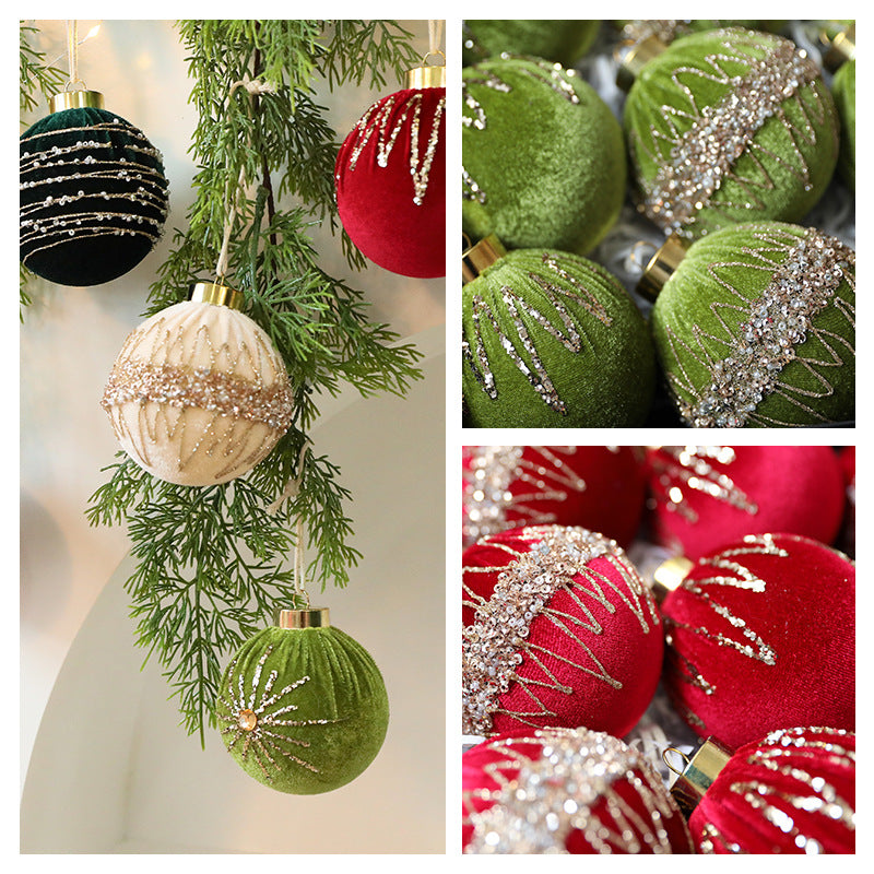 New Velvet Beaded Christmas Ball Ornaments 8CM/12PCS