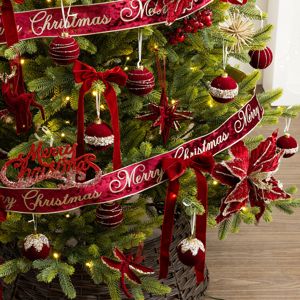 Christmas Double-Layer Burgundy Bow Ornament Handmade