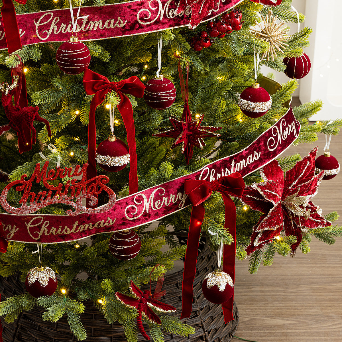 Christmas Double-Layer Burgundy Bow Ornament Handmade