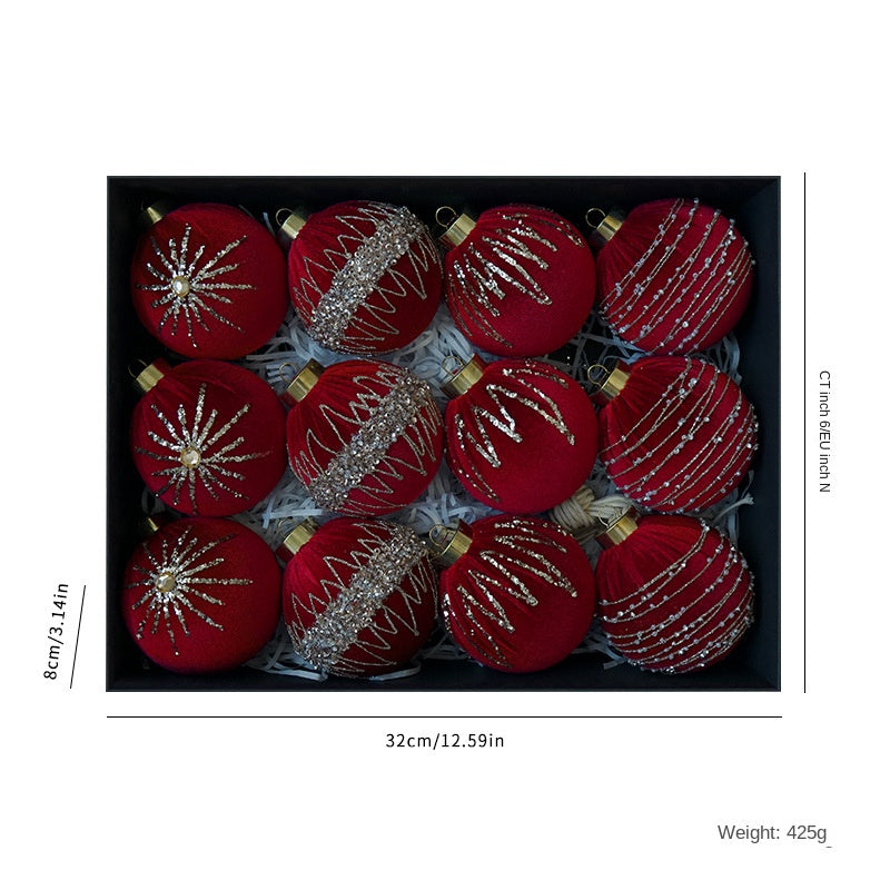 New Velvet Beaded Christmas Ball Ornaments 8CM/12PCS
