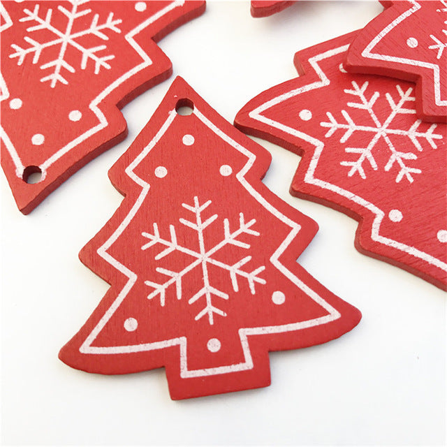 10pcs New Year Natural Wood Christmas Tree Ornament