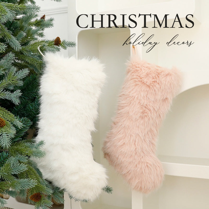 Christmas Solid Color Long Plush Christmas Decoration Sock Candy Bag