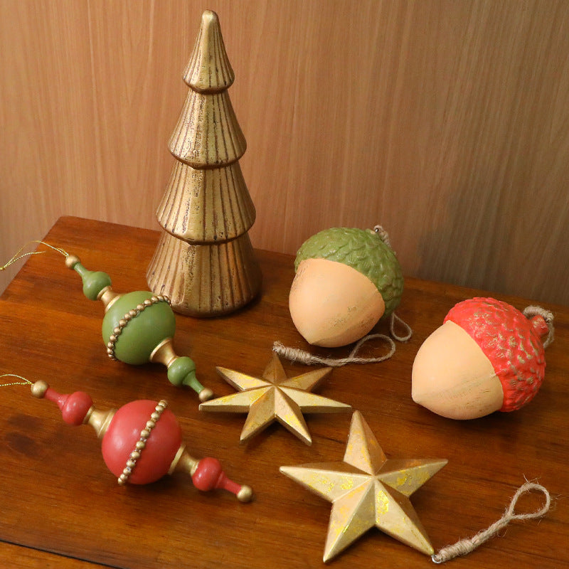 Christmas Wooden Acorn Star Tree Ornament  \ Holiday Decoration