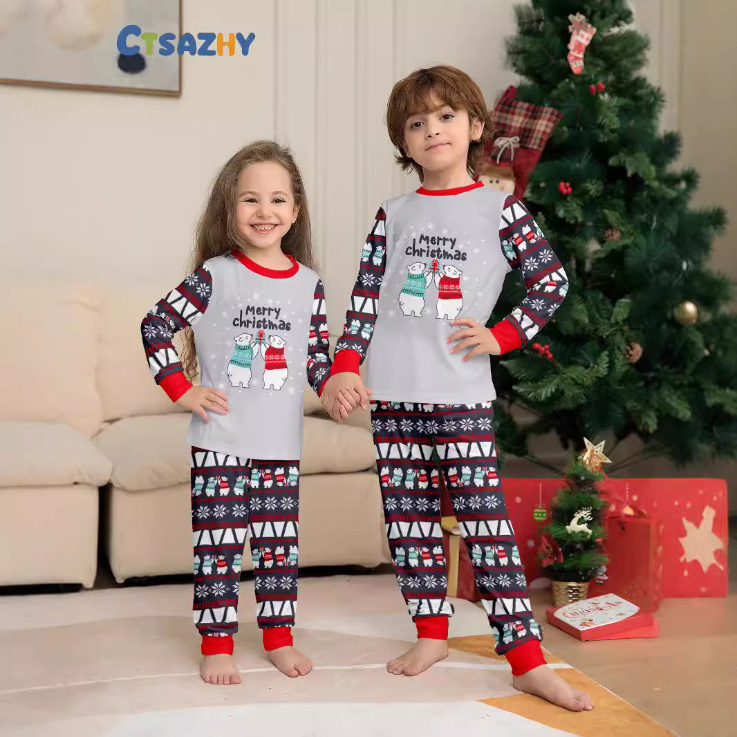 Christmas Bear Snowflake Letter Christmas Family Matching Printed Loungewear Pajamas