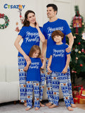 Christmas Deer Letter Stripe Short Sleeve Christmas Family Matching Pajamas