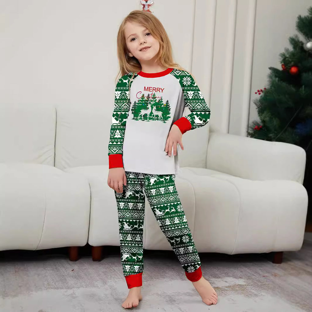 Christmas Deer Letter Stripe Christmas Family Matching Printed Loungewear Pajamas