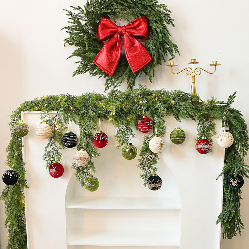 New Velvet Beaded Christmas Ball Ornaments 8CM/12PCS