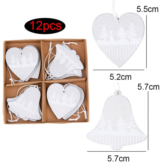 1SET Creative Wooden Printed Christmas Pendants Decorations