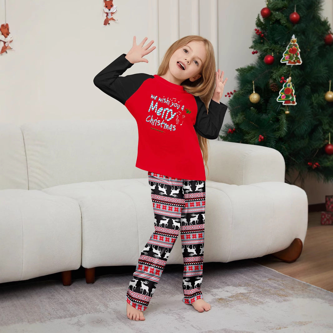 Christmas Deer Letter Stripe Christmas Family Matching Printed Loungewear Pajamas