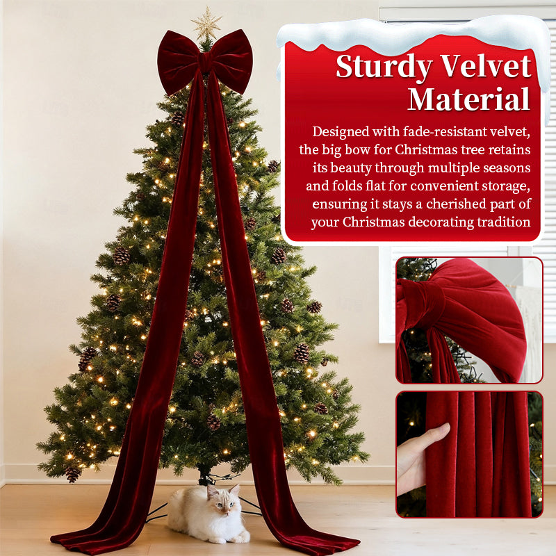 Large Wine Red Christmas Bow - Big Festive Tree Topper Decoration for Xmas