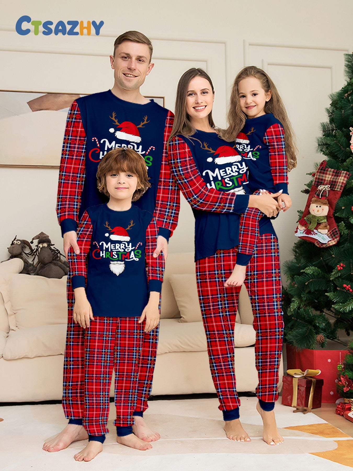 Christmas Family Matching Pajamas Set Christmas Hat Home Wear